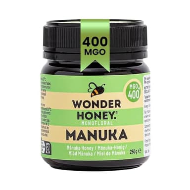 Wonder Honey Miele di Manuka Grezzo Certificato MGO 400+ (13+) Non pastorizzato, Tracciabile, Non OGM, Senza pesticidi, Confezionato in Nuova Zelanda, Vaso PET BPA free | 250g
