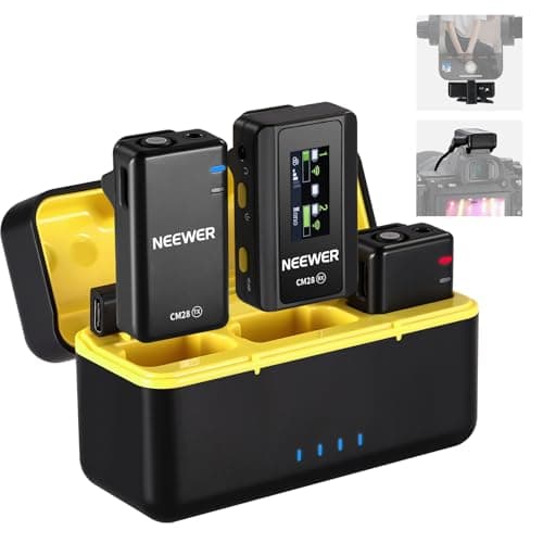 Neewer CM28 Microfono Lavalier Wireless a Bavero con Custodia Ricarica, Anti Rumore, 4GB di Archiviazione per 9h di Audio Non Compresso a 48KHz 16Bit, Compatibile con iPhone/Android/PC/Fotocamera/iPad