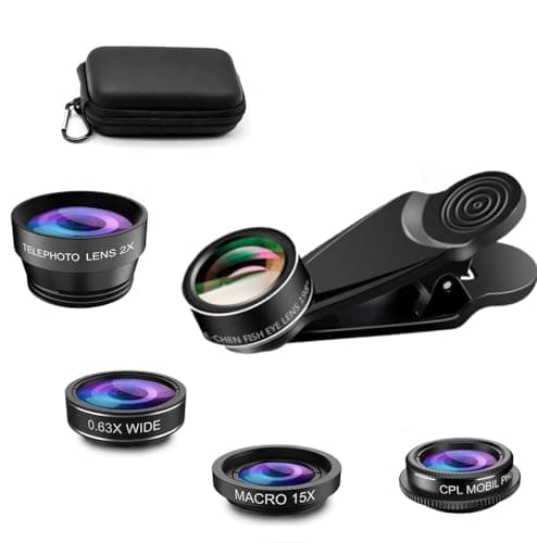 Bailonda lente per smartphone 5 in 1,198°obiettivo fisheye,0.63X obiettivo grandangolare,12,5 x obiettivo macro, CPL teleobiettivo per smartphone compatibile con iPhone e la maggior parte (scuro)
