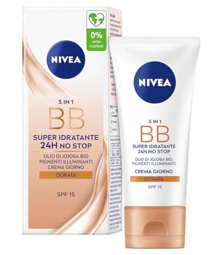 NIVEA ESSENTIALS BB Cream Super-Idratante 24H No Stop 50 ml, Crema Giorno SPF15 Uniformante, Crema viso Pigmentata, Crema Idratante con Olio di Jojoba Bio e Minerali