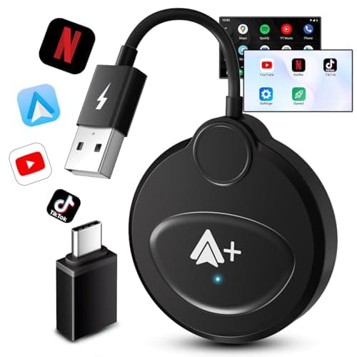 Adattatore Android Auto Wireless con YouTube, Netflix, Tiktok per Android Auto Cablato in Fabbrica a Wireless, Compatibile con il 98% Delle Auto (Nero)