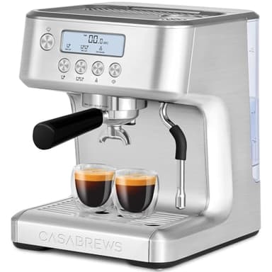 CASABREWS Macchina Caffè con Temperatura Regolabile, Macchina Caffe 20 Bar Macinato con Montalatte e display LCD, Professionale Macchina Caffe Grani Espresso e Cappuccino in grani, 2,2L, Acciaio Inox