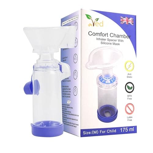 Dispositivo distanziatore antistatico distanziatore per inalatore, camera per inalatore, da utilizzare con inalatore a dose misurata, privo di BPA e lattice per bambini. (Blu)