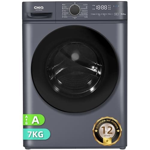 CHiQ CW07123863AX Lavatrice incasso - 7kg, Classe A, Motore BLDC 1200 RPM, Vapore e Lavaggio rapido, 15 Programmi, Design compatto (60x46,5x84cm) - Grigio moderno