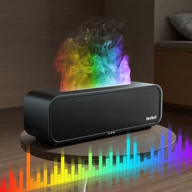 Jeebel Diffusore Aromi per Oli Essenziali, Diffusore con Rilevamento Ritmo/Variazione Fiamma RGB/Telecomando/7 modalità/Timer, 250ml Mini Umidificatore Portatile per Aromaterapia Camera Letto/Ufficio
