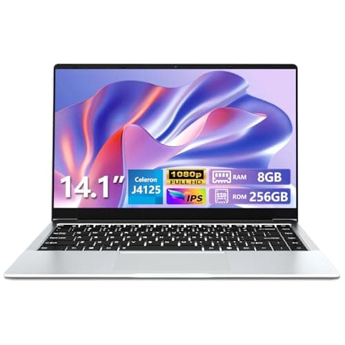 Ekonavi Portatile PC da 14,1 pollici, Notebook Celeron J4125, 8 GB di RAM DDR4, 256 GB SSD, display IPS 1920 x 1080, Laptop con mini HDMI, USB-3.0, WiFi Bluetooth 5.0, argento, sottile e leggero