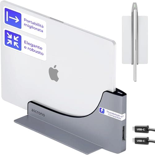 Ascrono Hub di Docking Station Verticale | Compatibile con Apple MacBook Pro 13, 15 e 16, 2016-2020 & 2022 M2, Touch Bar solo | 2x Porta USB-C (40 Gbps) Dock Compatibile con Thunderbolt-4