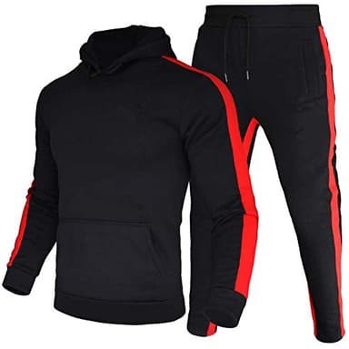 amropi Tute da Ginnastica Uomo Sportiva Set Pullover Felpa con Cappuccio e Jogging Pantaloni 2 Pezzi Tute Nero,6XL