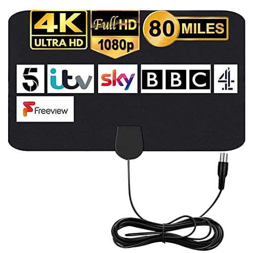 MILIWAN Antenna TV Digitale Interna Freeview 4K 1080P per Finestre, Ricezione HD/VHF/UHF/FM (80 miglia)