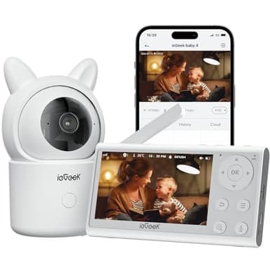 ieGeek Baby Monitor Video e Audio, 4.3" 1080P HD Telecamera Neonato Controllo Tramite APP Mobile & Monitor LCD VOX Visione Notturna Sensore di Temperatura e Umidità, Tracciamento Automatico 3000mAh