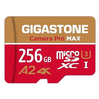 [5 Anni Recupero Dati Gratuito] GIGASTONE 256GB Scheda MicroSDXC, Camera Pro MAX, Scheda di Memoria A2 V30 per Gopro, Action Cam, 4K UHD Video, Fino a 130/85 MB/s, UHS-I U3 C10 con Adattatore