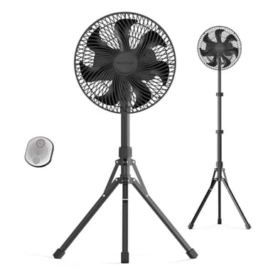 Marchpower Ventilatore Silenzioso Portatile Ventilatore Campeggio con Treppiede Pieghevole 4 Velocità Oscillazione 10000mAh Ventilatore Batteria con Telecomando per Interno Esterno- Nero Ø10in/23.2CM