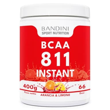 Bandini® BCAA POWDER 8 1 1 Integratore di Aminoacidi Ramificati in rapporto 8:1:1 da 400g - Polvere Aromatizzata al gusto di ARANCIA e LIMONE - Palestra, Sport, Pre Intra e Post Workout - 100% Vegan