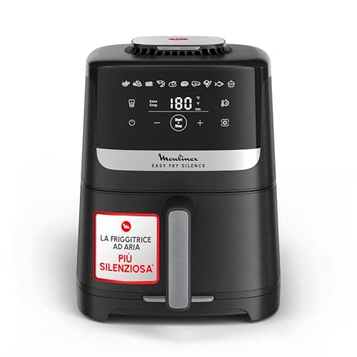 Moulinex Easy Fry Silence Friggitrice ad Aria, 5 Litri/1.5 Kg, Capacità 6 Persone, 1670 W, Silenziosa, 10 Programmi di Cottura, Risultati Veloci, Touchscreen, Cestello Lavabile in Lavastoviglie EZ5528