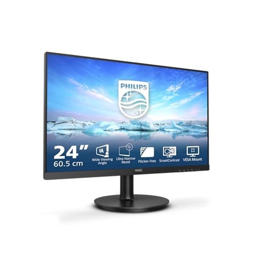 Philips 241V8L Monitor 24" LED VA Full HD, 1920 x 1080, Gaming Adaptive Sync, 75 Hz, HDMI, VGA, Attacco VESA, Nero
