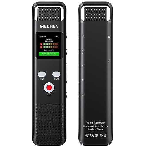 MECHEN Registratore vocale da 128 GB con riconoscimento vocale, 1536 kbps con lettore MP3, qualità audio HD, cancellazione del rumore, registratore vocale per lezioni