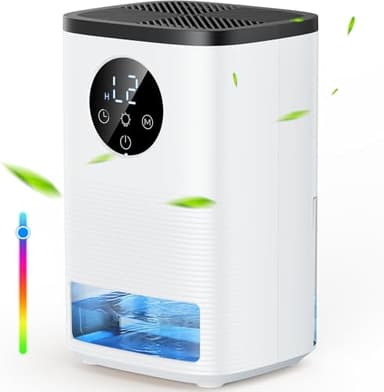 Deumidificatore Casa 1600ML, Deumidificatore Portatile Silenzioso, 2 Modalità Timer 24 ore Spegnimento Automatico, Controllo Touch 7 Colori di Luce per Camera da Letto, Guardaroba, Bagno