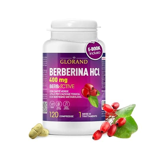GLORAND Integratore Di Berberina 5 in 1, Cannella, Caffè Verde, Momordica, Zenzero, Cromo, Per Il Controllo Della Glicemia E Colesterolo, Integratore Metabolico E Tonico, 120 Compresse