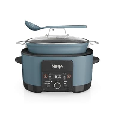 Ninja Foodi PossibleCooker 8L, Slow cooker e multicooker digitale 8 in 1 con casseruola antiaderente, griglia per cottura al vapore, coperchio in vetro e mestolo, grigio sale, MC1001EU