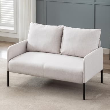 Ya-Home Divano 2 Posti Moderno Divanetto Imbottito in Tessuto di Lino Divano Letto due Posti con Gambe e Braccioli Divanetto da Salotto per Soggiorno/Ufficio, Beige