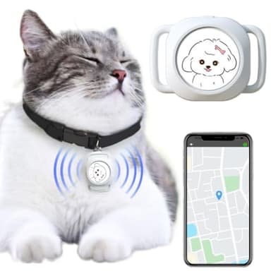 RuiDay GPS per Cani e Gatto, Localizzatore per Collare Gatto GPS Impermeabile, con Bluetooth Smart, Tracker di attività in Tempo Reale, per iOS, Anti-smarrimento (GPS-Bianco)