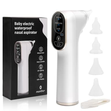 Aspiratore Nasale Elettrico,Ricaricabile Aspiratore Nasale con aspirazione 4 ugelli riutilizzabili in silicone e 3 livelli di aspirazione per neonati, neonati e bambini