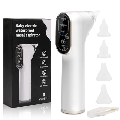 Aspiratore Nasale Elettrico,Ricaricabile Aspiratore Nasale con aspirazione 4 ugelli riutilizzabili in silicone e 3 livelli di aspirazione per neonati, neonati e bambini