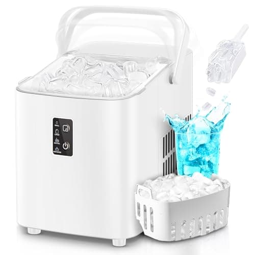 FOHERE Macchina per il ghiaccio, ghiaccio in 5 minuti, 14 kg in 24 ore, mini macchina del ghiaccio autopulente, 2 dimensioni di ghiaccio per cucina, ufficio, bar e feste, maniglia facile, bianco