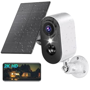 PESAIR Telecamera di sorveglianza esterna 2K batteria con pannello solare – telecamera di sorveglianza esterna Wi-Fi con visione notturna colorata, telecamere senza fili esterni/interni, rilevamento