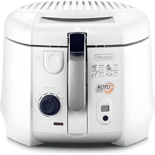 De'Longhi F28533.W1 RotoFry Friggitrice con Cestello Rotante, Frittura Leggera, Facile Pulizia Grazie alla Vasca Removibile, Termostato Regolabile, Timer con Segnale Acustico, Capacità olio 1,3L