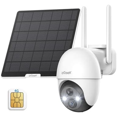 ieGeek 4G LTE Telecamera Esterno con SIM, 2K 360°PTZ Videocamera Sorveglianza Senza Fili con Pannello Solare & Batteria, Visione Notturna a Colori, PIR Rilevamento, Allarme, Audio Bidirezionale, IP66