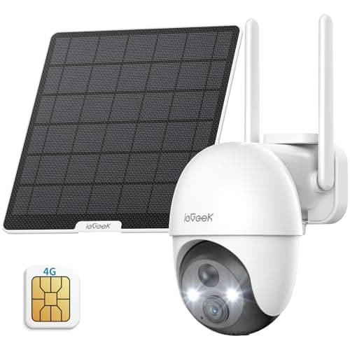 ieGeek 4G LTE Telecamera Esterno con SIM, 2K 360°PTZ Videocamera Sorveglianza Senza Fili con Pannello Solare & Batteria, Visione Notturna a Colori, PIR Rilevamento, Allarme, Audio Bidirezionale, IP66