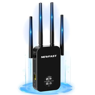NEWFAST Ripetitore WiFi Potente per Casa, 1200Mbps WiFi Extender Dual Band 2.4GHz/5GHz con 4 Antenne, Porta Ethernet, WPS, Display Intelligente, Supporta Modalità Ripetitore/Router/AP