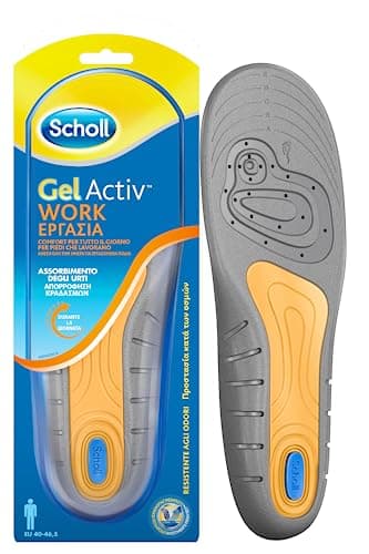 Scholl Solette Gel Activ Work, Solette da Uomo per Scarpe da Lavoro con Teconologia Antiodore, Garantiscono Ammortizzazione e Assorbimento degli Urti, Taglia 40-46.5, Confezione da 1 Paio