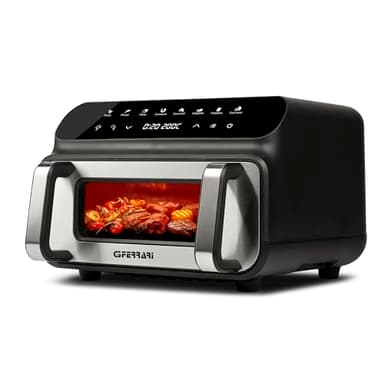 G3 Ferrari G10181 Friggitrice e griglia ad Aria BBQ, 2000W, 10 Litri XXL, 8 Programmi, Multifunzione, Barbecue Smokeless, BPA PFOA Safe, Accessori e Ricettario inclusi, Timer, Nero/Grigio Argento