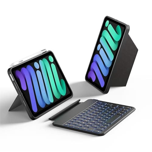 HOU Cover con tastiera per iPad Mini 7/6, tastiera Folio Bluetooth, iPad Mini 6 da 8,3 pollici (2021) Cover con tastiera staccabile magnetica a 150 Gradi, Resistente ai graffi e agli urti, USB-C