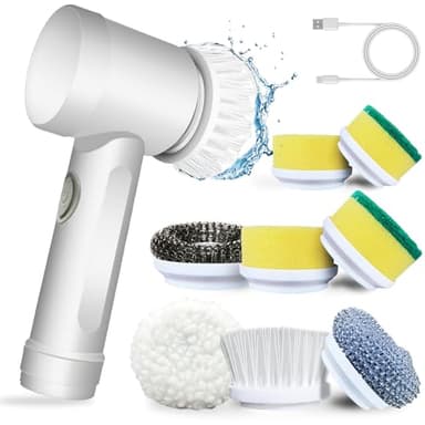 Spazzola Rotante Elettrica Per Pulizia, Spazzola Multifunzione Potente Elettrica, spazzola elettrica con 5 testine, kit di pulizia automatica per vasca da bagno, cucina, piastrelle, finestra, vasca…