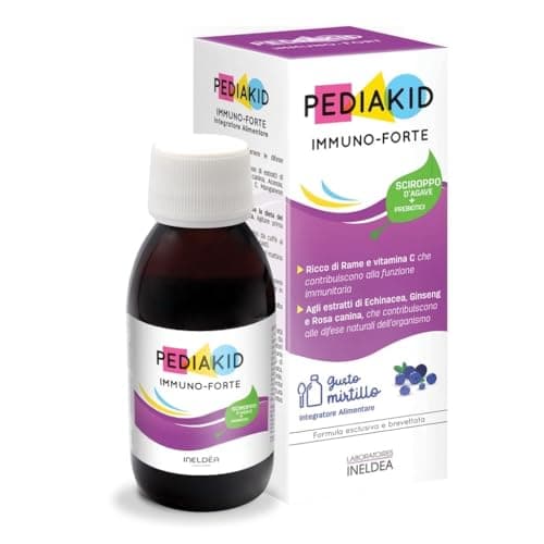 PEDIAKID - Immuno-Forte - Formula esclusiva al sciroppo d'Agave - Contribuisce a sostenere tutte le difese dell’organismo - Aromatizzato al mirtillo - Flacone da 125ml