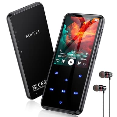 AGPTEK Lettore MP3 Bluetooth 5.3, Lettore Musicale da 64 GB in Metallo, Schermo da 2,4", Qualità Sonora HiFi, MP4 con Pulsanti Touch, Altoparlante, Radio FM, Registratore, 60 Ore di Musica - Nero