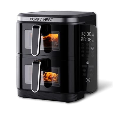 Comfy Nest, friggitrice ad aria con cestello doppio da 11 litri con 12 programmi di cottura, friggitrice ad aria, tecnologia di circolazione rapida dell'aria e touch screen a LED - 11 litri, nero