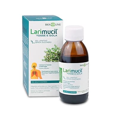 BIOS LINE Larimucil Tosse e Gola, Sciroppo Integratore Alimentare, Integratore Tosse, Gel Fluido Lenitivo, Contrasta Tosse Secca e Grassa, Lenisce la Mucosa Orofaringea, Flacone 120ml Senza Zucchero
