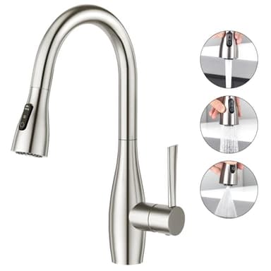 CREA Rubinetto Cucina con Doccetta Estraibile, Miscelatore a 3 Modalità, con Docking Magnetico, Girevole a 360°, Acciaio Inox