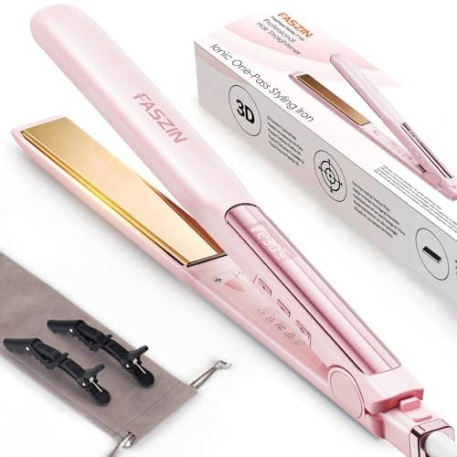 Faszin Piastra per capelli in titanio liscio, riscaldamento rapido in 20 secondi, piastra lisciante agli ioni, display LCD, tensione universale, piastra per capelli 2 in 1 (rosa)
