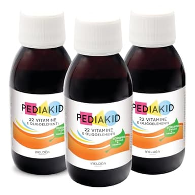 PEDIAKID - 22 Vitamine e Oligoelementi - Formula esclusiva al sciroppo d'Agave - Ottimizza l’apporto di vitamine e minerali - 3 Flaconi da 125 ml