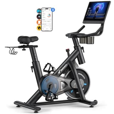 MERACH Cyclette da Casa con Schermo Connesso, Bicicletta da Appartamento Silenziosa con Resistenza Magnetica, Sella Confortevole, App Esclusiva, Carico Massimo 136 kg