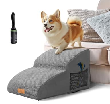Masthome Scale per Cani Estesa a 2 Gradini in Spugna, Scala per Animali Domestici, Scaletta Antiscivolo per Cani Anziani/Animali Feriti, Rampa per Cani con Copertura Rimovibile e Lavabile (Grigio)
