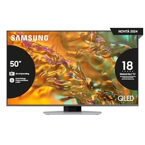 SAMSUNG TV QE50Q80DATXZT QLED 4K Smart TV 50" Processore NQ4 AI Gen2, Simple Chamfer, DVBT-2, Q-Symphony & Dolby Atmos, Integrato con Alexa e Bixby, Compatibile Google Assistant, Eclipse Silver 2024