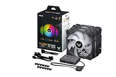 ASUS TUF Gaming TF120 ARGB Ventola Per Case, 120mm, Avanzato Cuscinetto Fluidodinamico (FDB), Illuminazione ARGB Aura Sync, Controller multifunzione Incluso, Durata 250.000 Ore, 3 Pezzi, Nero