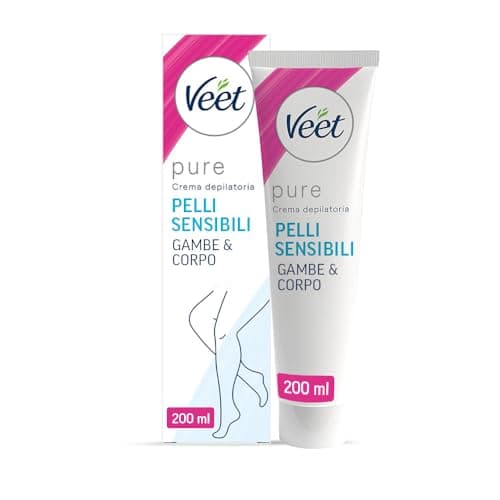 Veet Pure Crema Depilatoria Gambe, Braccia, Ascelle e Zona Bikini per Pelli Sensibili, Dermatologicamente Testata, 200 ml