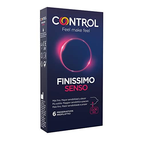 Control Preservativi Finissimo Senso. Scatola di 6 preservativi più sottili, maggiore sensibilità, lubrificati, sesso sicuro. Goditi dei preservativi con vestibilità perfetta per un rapporto sicuro.
